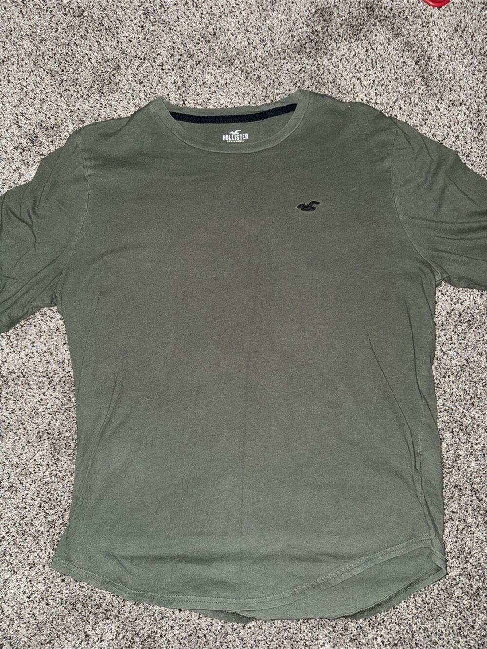 Hollister Men’s Green Long Sleeve Crew Neck Knit Logo T-Shirt Solid Size L
